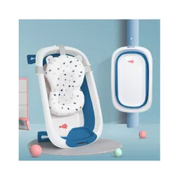 StarAndDaisy Bath Tub for Baby Foldable Bathtub for Kids with Cushion Space Saving Design Newborn Baby Folding Bathing Tub Girls & Boys with Soap Tray Easy to Store - Blue-picture-22