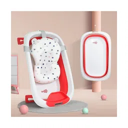 StarAndDaisy Bath Tub for Baby Foldable Bathtub for Kids with Cushion Space Saving Design Newborn Baby Folding Bathing Tub Girls & Boys with Soap Tray Easy to Store - Red-picture-26