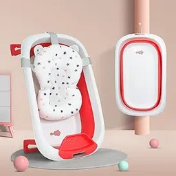 StarAndDaisy Foldable Infant Bath Tub, Collapsible Space Saving Newborn Toddler Folding Bathtub with Cushion for 0-5 Years Kids Girls & Boys with Soap Tray, Easy to Store (BT-Red)-picture-30