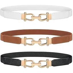 starflyer Women's Elastic Waist Belt, Retro Skinny Style with Gold Buckle, Black, Brown, White, 27-32 Inch Waist-picture-42