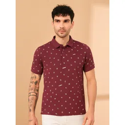 STARFOX Men Abstract Printed Polo Collar Cotton T-shirt-picture-20