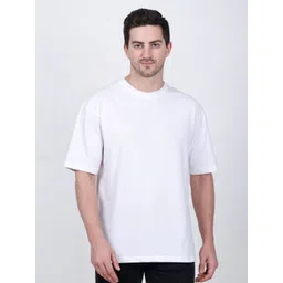STARFOX Men Solid Round Neck Cotton Oversized T-shirt-image-10