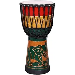 StarJam Single Wood Shell Mahogany Wood Djembe Deep Carved Drum – 12 Inches Diameter X 22.5 Inches Height Musical Instrument – Elephant Carved Djembe-picture-23