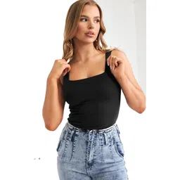 stars and you Casual Shoulder Straps Solid Women Black Top-picture-37