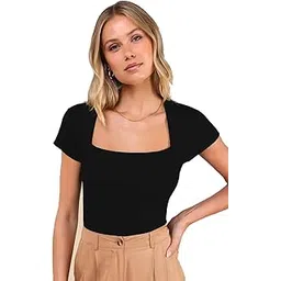 stars and you Square Neck Cotton Rib Short Sleeves Crop Top-picture-23