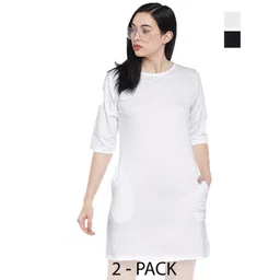 STATUS MANTRA Pack Of 2 Round Neck Cotton T-shirt Dress-picture-29