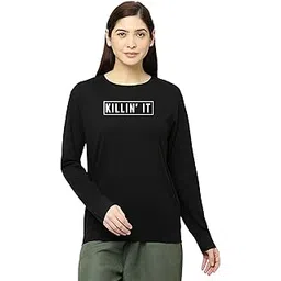 status mantra Women's Cotton Round Neck Regular Fit Casuals | Full Sleeves | Killin' IT Printed | Comfort Colour T-Shirt | Available Multicolor & Size Small to 2XL-picture-14