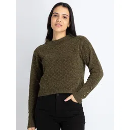 Status Quo Cable Knit Self Design Acrylic Crop Pullover image 1