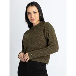 Status Quo Cable Knit Self Design Acrylic Crop Pullover image 4