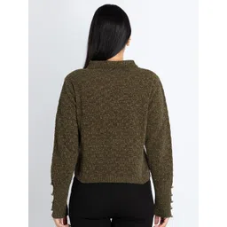 Status Quo Cable Knit Self Design Acrylic Crop Pullover image 5