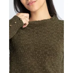 Status Quo Cable Knit Self Design Acrylic Crop Pullover image 3