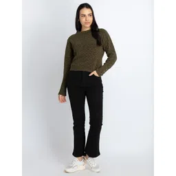 Status Quo Cable Knit Self Design Acrylic Crop Pullover image 2