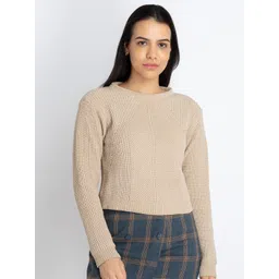 Status Quo Cable Knit Self Design Crop Pullover Sweater-picture-11