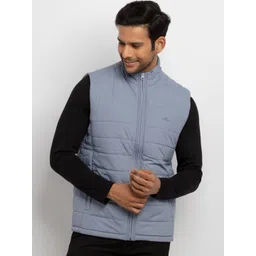 Status Quo Men Blue Solid Sleeveless Padded Jacket-picture-31