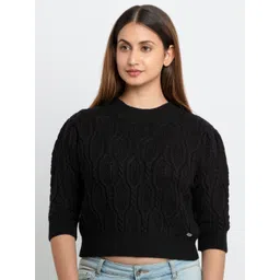 Status Quo Women Black Cable Knit Pullover-picture-13
