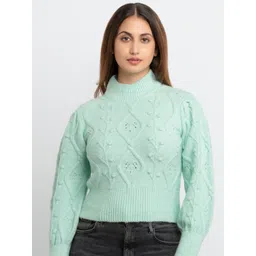 Status Quo Women Blue Cable Knit Pullover-picture-12