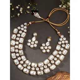 Stefan Gold Plated Kundan Stone-Studded Jewellery Set-picture-35