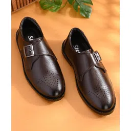 Stefens Solid Monk Shoes With Buckle Closure - Brown-picture-28