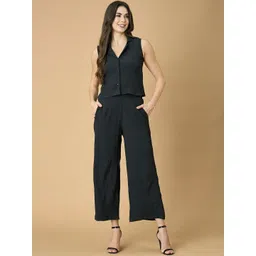 Stem Rope Notched Lapel Collar Sleeveless Top With Trouser Co-ord Set-picture-31