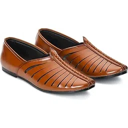stepfox Men's Faux Leather Jutti Mojari Style Moccasins with TPR Sole – Traditional Slip-On Ethnic Loafers for Casual (Available in Black, Brown & Tan)-picture-13