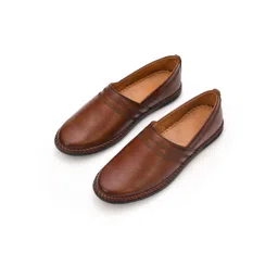 STEPHORN Men Brown Solid Ethnic Leather Loafers-picture-21