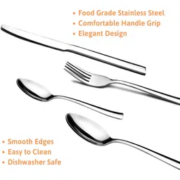 steren impex Tea Spoon, Dinner Spoon, Dinner Fork & Dinner Knife - Ziel Design, 6 Pieces Each Stainless Steel Cutlery Set image 2