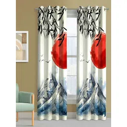 Steve & Anderson Aura White And Black 2 Pieces Floral Printed Long Door Curtains (9Feet)-image-1