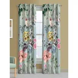 Steve & Anderson Bliss Blue & Pink 2 Pieces Floral Printed Long Door Curtains (9Feet)-picture-32