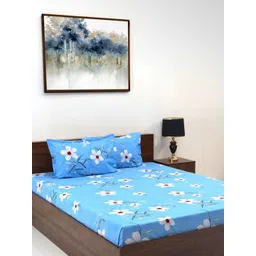 Steve & Anderson Elevate Blue Floral Microfiber 164 TC Queen Bedsheet Set 2.24 m X 2.54 m-picture-33