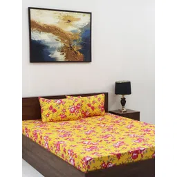 Steve & Anderson Yellow & Grey Floral Print 160 TC Queen Bedsheet-picture-12