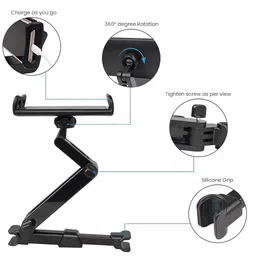 sthira Car Tabet Holder, 360° Rotation Back Seat Headrest Mounted Mobile Tabet Holder, Retractable Tab Holder Clip On for Car Tablet Holder Tablet Bracket for 5-11 Inches Phone or Tablet image 2
