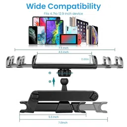 sthira Car Tabet Holder, 360° Rotation Back Seat Headrest Mounted Mobile Tabet Holder, Retractable Tab Holder Clip On for Car Tablet Holder Tablet Bracket for 5-11 Inches Phone or Tablet image 3