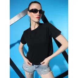 STHULAS Women Solid Round Neck Crop T-shirt image 1