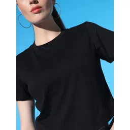 STHULAS Women Solid Round Neck Crop T-shirt image 4