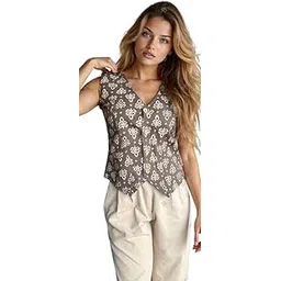 stichnfoold Women's Printed Waistcoat, Button Front, Sleeveless-picture-20