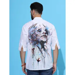STICHRICH Men Premium Fit Graphic Printed Band Collar Linen Casual Shirt-picture-38