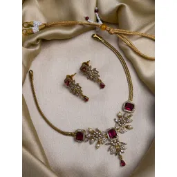 StileAdda Gold-Plated American Diamond Studded And Pearls Beaded Floral Jewellery Set-picture-27