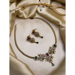 StileAdda Gold-Plated American Diamond Studded And Pearls Beaded Floral Jewellery Set-picture-28