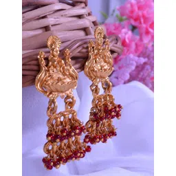 StileAdda Gold Plated Artificial Beaded Goddess Temple Contemporary Shaped Drop Earrings-picture-14