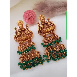 StileAdda Gold Plated Artificial Beaded Goddess Temple Contemporary Shaped Drop Earrings-picture-13