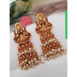 StileAdda Gold Plated Artificial Beaded Goddess Temple Contemporary Shaped Drop Earrings-picture-19