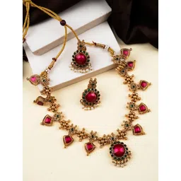 StileAdda Gold Plated Artificial Stones Studded & Beaded Jewellery Set-picture-19