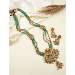 StileAdda Gold Plated Artificial Stones Studded & Beaded Temple Jewellery Set-picture-25