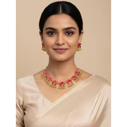 StileAdda Gold-Plated Stone Studded & Beaded Intricate Textured Details Jewellery Set-picture-29