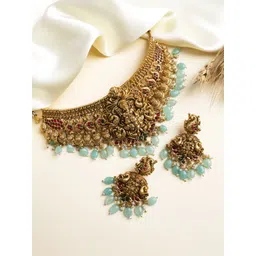 StileAdda Gold-Plated Stone-Studded & Beaded Jewellery Set-picture-17