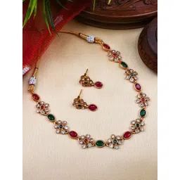 StileAdda Gold-Plated Stones Studded Flower Jewellery Set-picture-36