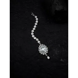 StileAdda Voylla Silve-Plated White AD Stone-Studded Maang Tikka-picture-37