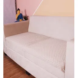 stitchnest Beige Solid Velvet 1 Seater Quilted Sofa Cover (Protector) image 2