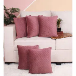 Peach Velvet Solid 16x16 inches Cushion Covers (Pack of 5) by STITCHNEST-picture-10
