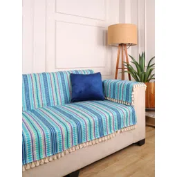 STITCHNEST 2 Seater Blue & White Woven Seat Cover-picture-13